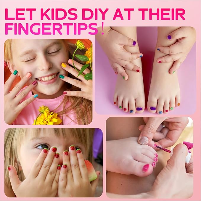 TOMICCA Kids Nail Polish Set, Non Toxic Quick Dry Water-Based Peel-Off 10 Colors Toddler Nail Polish Kit Natural Safe Quick Diy Kids Gifts Kit for Girls Ages 5+