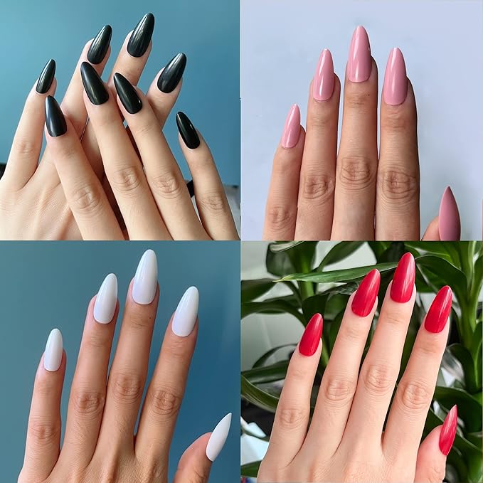 AddFavor 576pcs Almond Press on Nails Medium Fake Nails Full Cover Short Stiletto Nails Press ons Glossy Acrylic Artificial False Nail Tips for Women Girls Nail Art Manicure