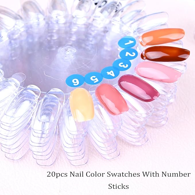 20Pcs Nail Swatches Wheels Plastic Nail Polish Swatch, Nail Display Color Sample Swatch Wheel for Color Show (400 Tips, with Number Stickers)
