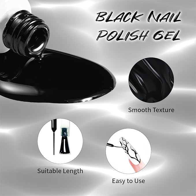 12 ml Painting Liner Gel Polish, High-gloss, Long-lasting Gel Art Classic Black Paint French Butterfly Lines Built-in Fine Nail Brush Soak Off UV/LED Nail polish Nail Gel Nail Art Manicure