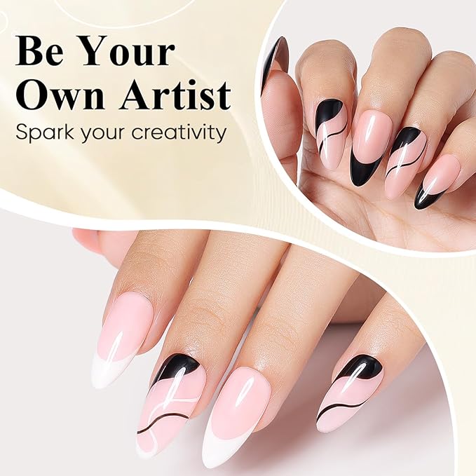 Nicedeco Gel Polish Nail Art Liner Gel 2 Colors, Hema Free, Cruelty Free, Vegan, Black White Nail Design for French Manicure