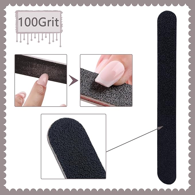 24 Pack Professional Emery Boards - 100/180 Grit Nail File Pack for Acrylic and Natural Nails, Black