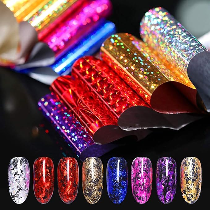 40 Rolls Starry Sky Nail Foil Adhesive Transfer Sticker Tips, EBANKU Nail Art Stickers Tips Wraps Foil Transfer Adhesive Glitters Acrylic DIY Decoration Kit(4 Boxes)