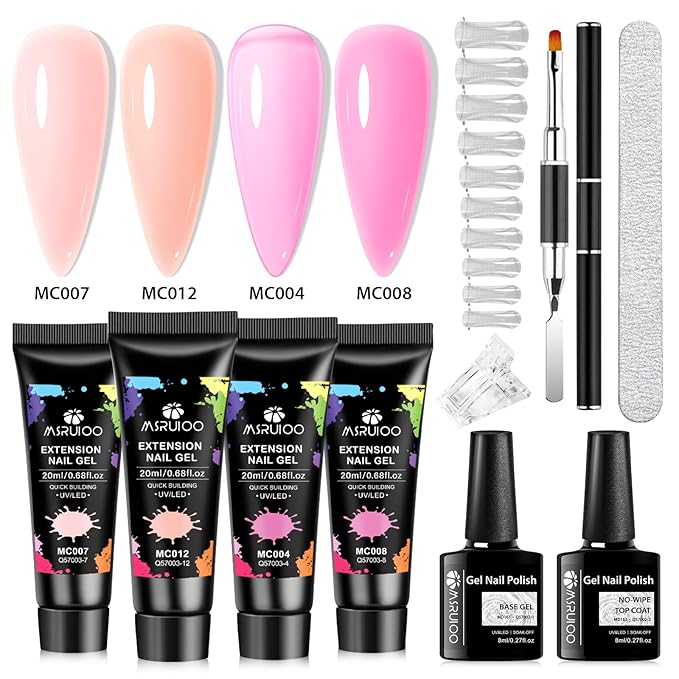 10Pcs Poly Nail Gel Nude Pink Skin Tones Neutral Quick Building Nail Extensions Gel Starter Kit Builder for Nails Art Salon at Home