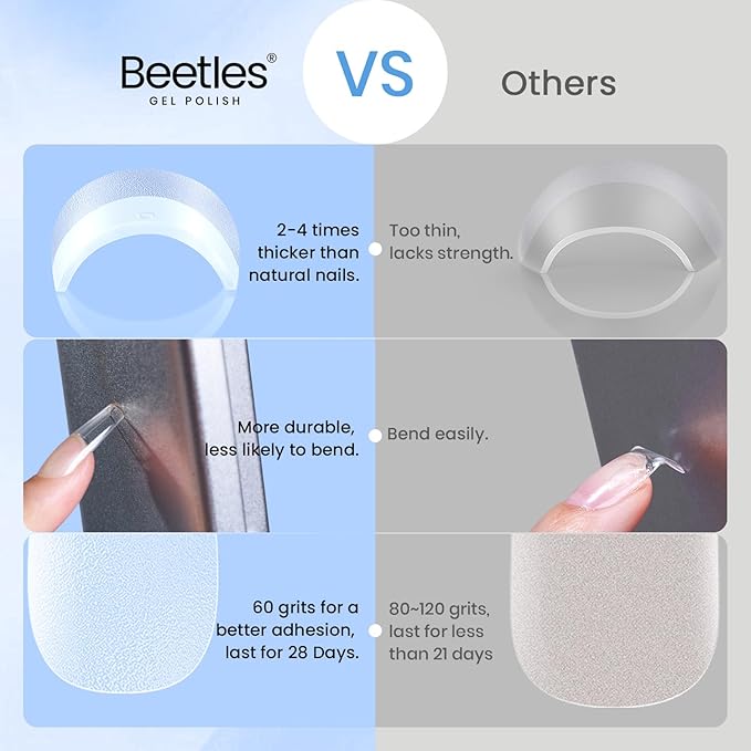 Beetles Gel Nail Tips, 576Pcs 12 Sizes Medium Square Pre-Etched Soft Acrylic False Nail Tips Half Matte Full Cover Press on Nail Extensions Gift Set Home DIY Nail Salon for Women Girls