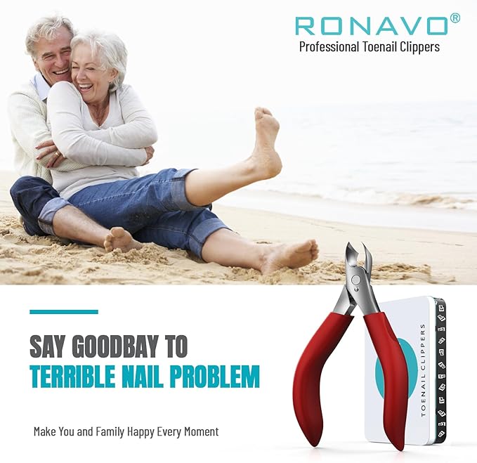 Toenail Clippers for Thick Nails for Seniors - Heavy Duty Toe Nail Clippers for Men & Elderly with Thick Toenails, Professional Nail Clippers with Long Handle for Inflexible Joints, Sharp Curved Blade