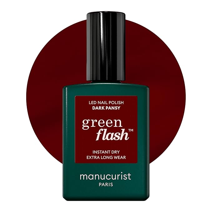 Manucurist Green Flash LED Dark Pansy Red Gel Nail Polish - Vegan, 12-Free, Plant-Based - Strengthens and Protects the Nail - Burgundy Gel Polish - Made in France - 0.5 fl oz