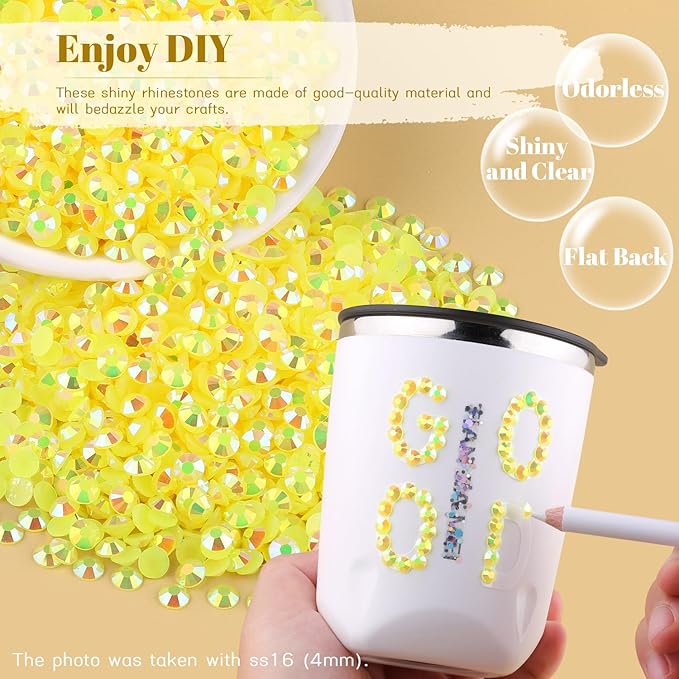 1500PCS 6mm Resin Jelly Rhinestones in Bulk (Lemon Yellow AB), Bedazzling Flatback Crystals Rhinestones for Crafting DIY Nail Decoration, Gems Diomand Charms for Tumbler Shoes Clothing Fabric