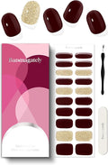 Semi Cured Gel Nail Strips, 20Pcs Long Lasting Salon Quality Wraps, Easy Apply & Remove Gel Nail Stickers with UV Light (Sparkling Garnet Red)