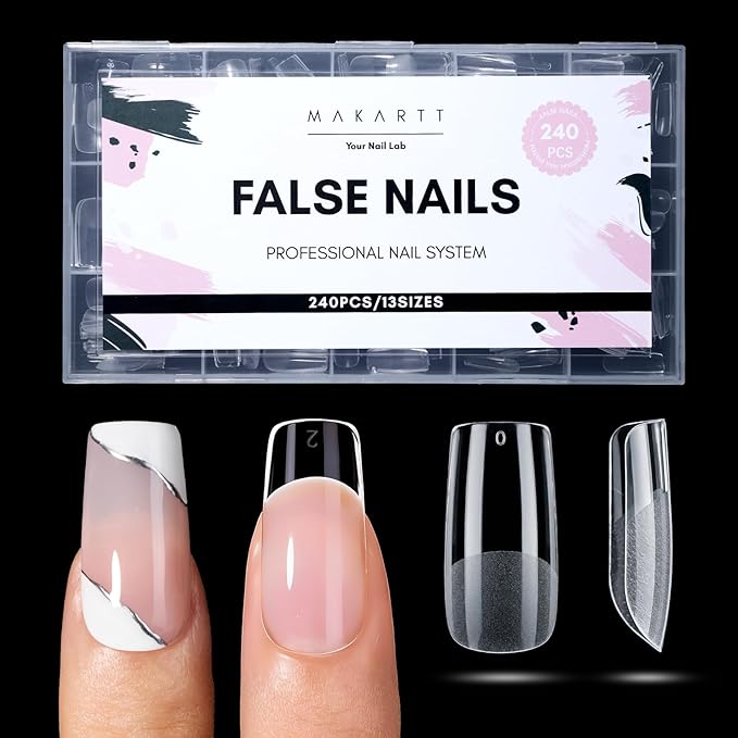 Makartt Medium Square Nail Tips: 240PCS, 13 Sizes, Half Matte, Clear Fake Nails Squoval Shapes - Full Cover Soft Acrylic Press On Nail Extensions Supplies Salon and DIY at Home