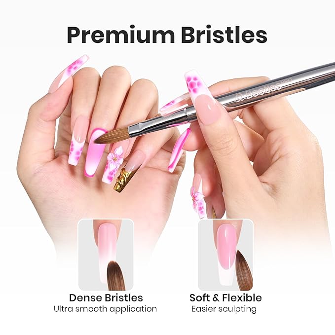 Beetles Pro 1-Pcs Acrylic Nail Brush – Professional Pure Kolinsky Bristles Acrylic Brushes for Nails Metallic Nail Art Brushes for Nails Extension Gel, 3D Carving – Salon Quality Manicure Tool (10#)