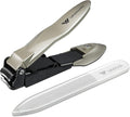 Nail Clippers with Catcher, No Splash Fingernail Toenail Clippers with Sharp Curved Blade and Glass Nail File, Wide Jaw Opening Stainless Steel Nail Cutter Trimmer for Seniors Adult Men Women