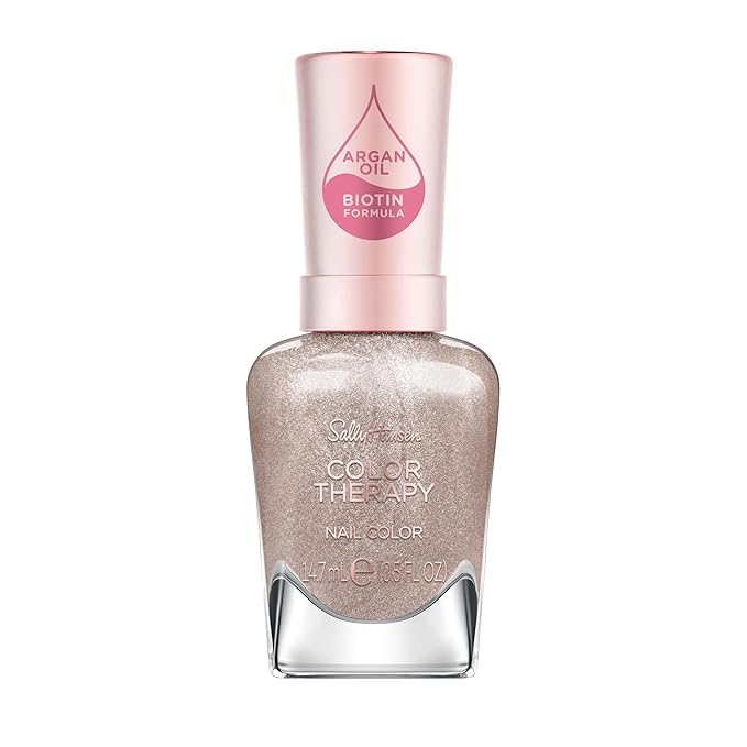 Sally Hansen Color Therapy Nail Polish | Biotin, Argan Oil, Long Lasting, Healthy Nails, Nail Strengthener, Opaque | 130 One Day At A Time | Khaki Beige Nail Color
