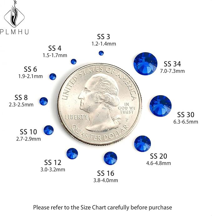 1440pcs Flat Back Rhinestones Glitter Round Crystal Gems Glass Rhinestones for Crafts Nail Art Clothes Shoes DIY Decorations, Sapphire, SS10, 2.7-2.9mm