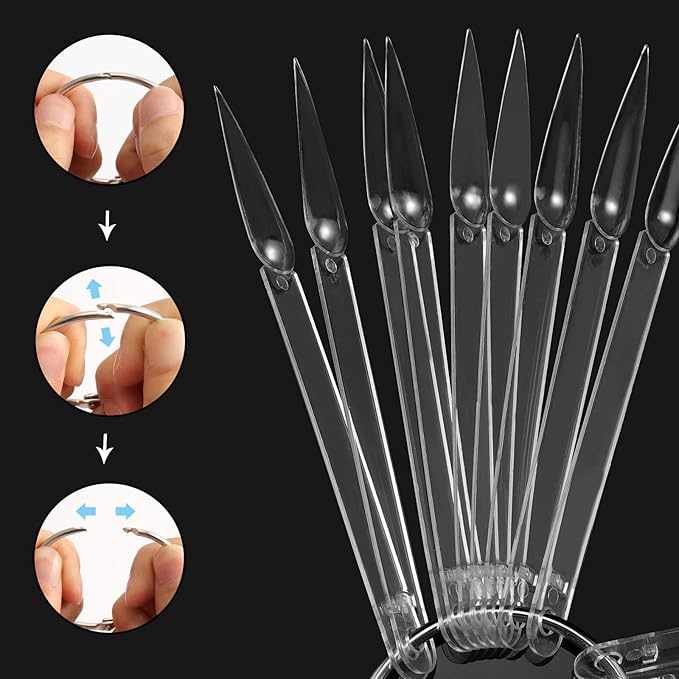 150 PCS Tips Clear Nail Sample Swatches Sticks, Pointed Tip Practice Nail Art, Polish Stiletto Display Sticks with Ring for Nail Color Display Practice Home DIY Polish Board