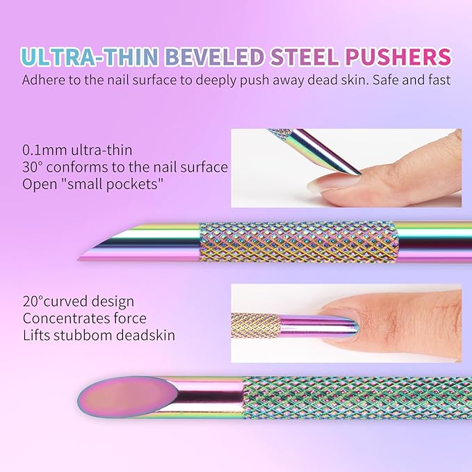 Pre-Treatment Cuticle Pusher, ASTONFOG Dual Ended Cuticle Remover Russian Prep Nail Pushers 100/180 Grit Sandpaper Sheets for Fingernails Toenails Manicure Pedicure Nail Art Care Tools