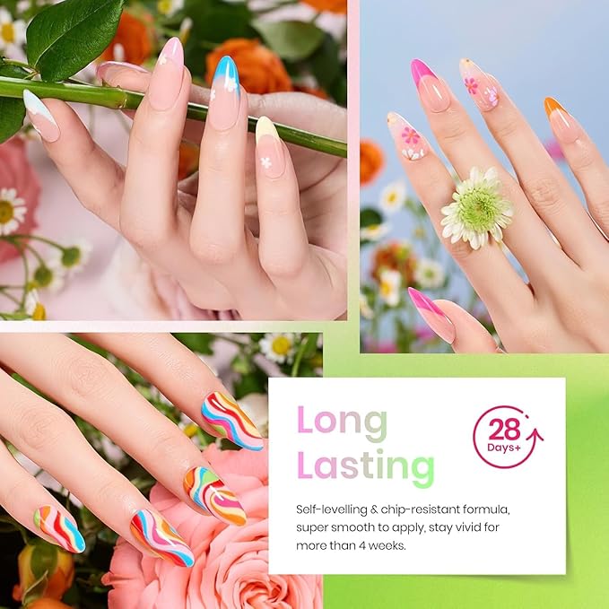 beetles Spring Gel Nail Polish Set - 36 Colors Pink White Nude Yellow Red Glitter Gel Polish with Base Matte&Glossy Top Soak off Uv Led Salon DIY Home Floral Rhapsody Easter Gifts for Women
