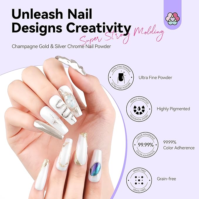 SAVILAND Clear 3D Nail Gel Kit: 15g No Wipe 3D Sculpting Gel with Metallic Gold Silver Chrome Powder for Nail Art Carving, Molding & Painting Home DIY Salon Manicure Supplies