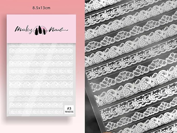 Wedding Bride Lace Nail Sticker Black White Ultra Thin Laces Peel Off Stencils Floral Weblike Pattern Stripe Nail Art Polish Decals (2 Sheets)