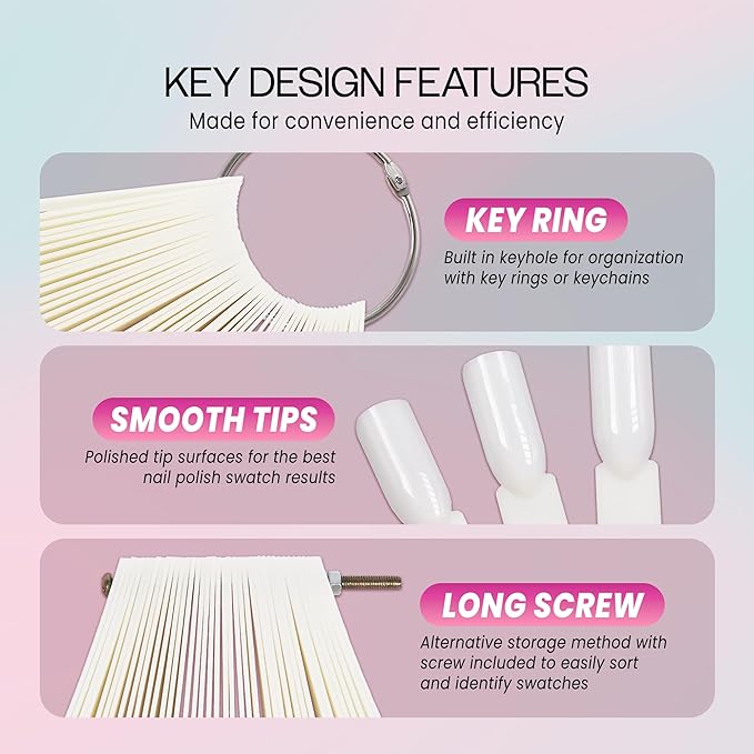 Beauticom Nail Tip Display Palette Board for Nail Art Design Pattern Practice and Swatch Nail Polish Colors (50 Tips Chart Fan (Natural), 3 Pieces)
