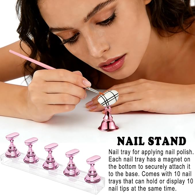 35 Pcs Nail Art Tools, Nail Stand for Painting Nails, Nail Art Brushes, Liner Pens and Dotting Tool, Press on Nail Stands, Nail Technician and Beginner's Nail Design Tool Kit