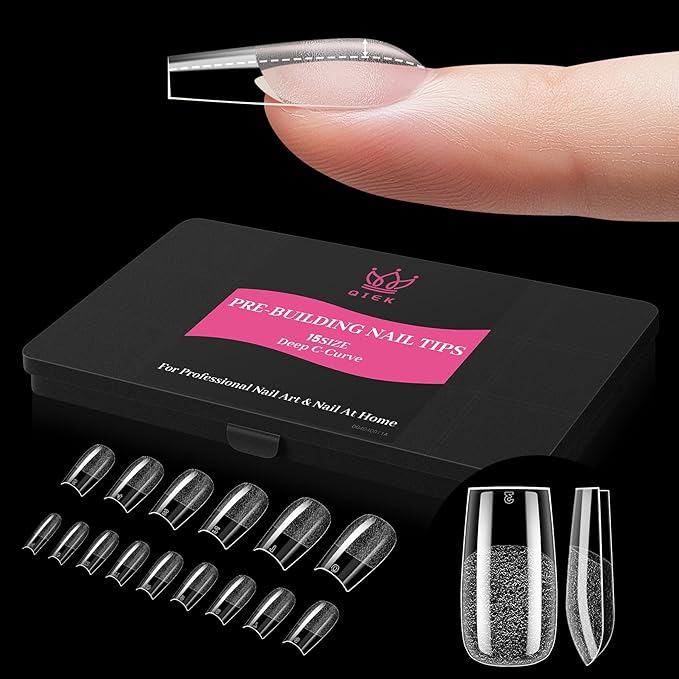 Medium Square Pre-Building Nail Tips, 15 Sizes 240 PCS Pre-shaped Apex Clear Soft Press On Fake Nail Half Matte Gel Nail Extensions Strong Thick Acrylic Tip for DIY Beginners & Salon Manicure