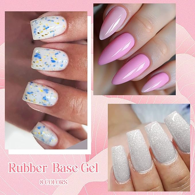 MEET ACROSS 12 Pcs Color Base Gel Nail Polish, 8 Colors Nude Pink Gel Polish Set Neutral Gold Foil Base Coat 3 in 1 Builder Base for Nail Strengthener Soak Off Nail Art for Women
