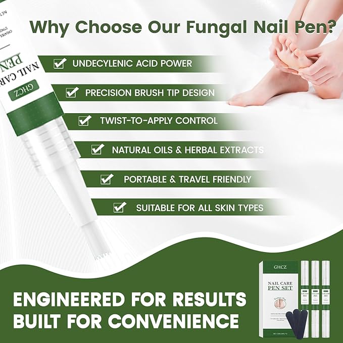 Toenail Fungus Pen, powerful Toenail fungus treatment, repairs damaged nails: yellow nails, discolored nails, thickened nails. Suitable for fingernail fungus treatment. Contains 3 nail fungus pens.