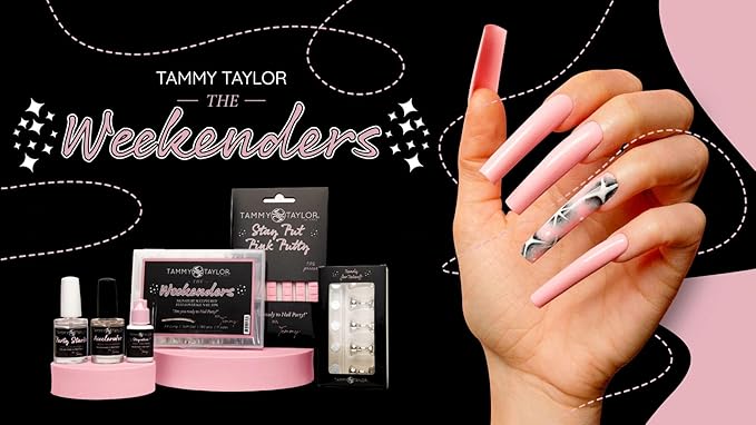 Tammy Taylor Acrylic Medium Long Coffin Nail Tip Extensions | Tapered Square Clear Full Coverage, Natural Lightweight, Long Lasting, Professional C Curve Acrylic Nail Tips | Weekenders All-in-One Kit