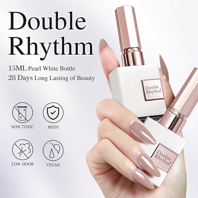 Double Rhythm Gel Polish 15ML Jelly Sheer Pastel Light Milky Color Pearl White Bottle 1 PC 0.5 OZ Full Size Nail Art Salon at Home (Milky Khaki-D1467)