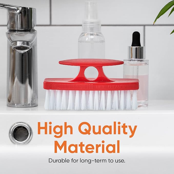 Superio Nail Brush Set (6 Pack) Cleaner with Handle, Durable Brush Scrubber to Clean Toes, Fingernails, Hand Scrubber All Surface Cleaning, Heavy Duty Scrub Brush Stiff Bristles, Easy to Hold. (Red)