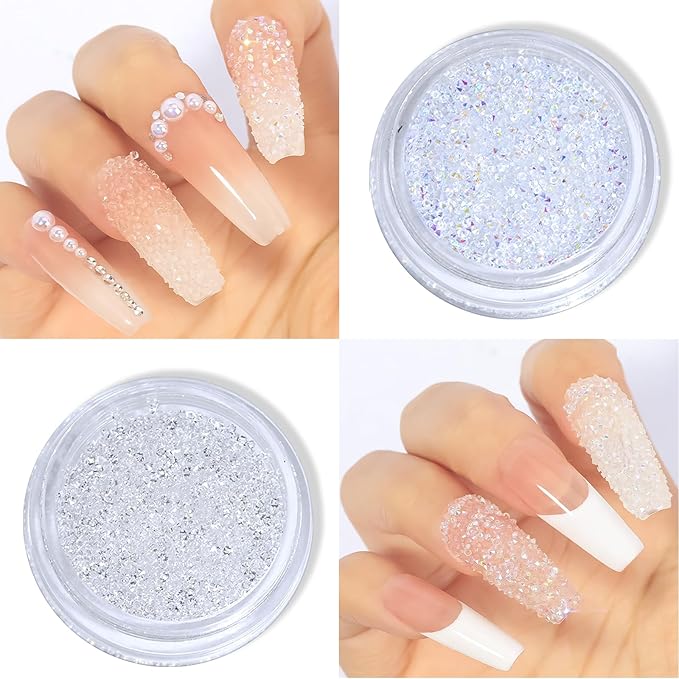 HNUIX Nail Rhinestones and Pearls Nail Charms, 4Box Crystals Nail Gems, Rhinestones, Pearl for Nails Gemstones Bling for DIY Nail Art Decor, with Wax Pencil and Tweeze