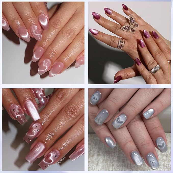 Laza 4pcs Nail Magnet Set, Super Strong Double-head Magnet Wand With Round Nail Magnet Beads, 2pcs Y-Shaped Nail Magnet Guides for Cat Eye Gel Polish, 9D Galaxy Cat Eye Nail Art, Magnetic Nail Polish