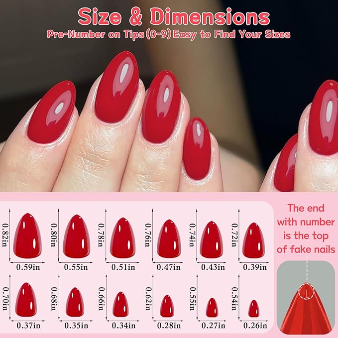 120pc Red Almond Press on Nails Short Fake Nails Press ons for Women Acrylic Nails Press on Nails&Glue Tabs, Short Red Press on Nails Almond False Nail Tip Stick on Artificial Fingernail