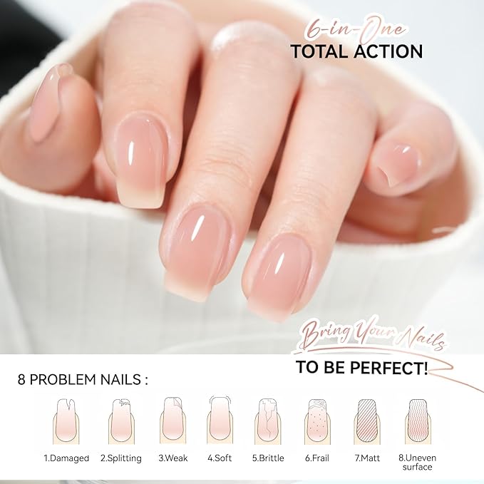 Nail Strengthener Protein for Damaged Nails: Pink 6 in 1 Natural Nail Hardener Extra Strong and Growth - Long Lasting Repair for Damaged Nails - Growth Oil for Salon Home Daily Work