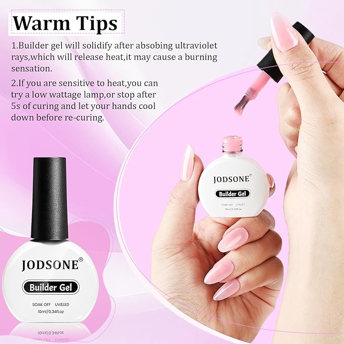 JODSONE Builder Gel for Nails,10ml 4Pcs Builder Gel Set Jelly Pink Nude White,for Nail Extension Strengthening & Thickening Solution,Long Lasting U V Light Cure