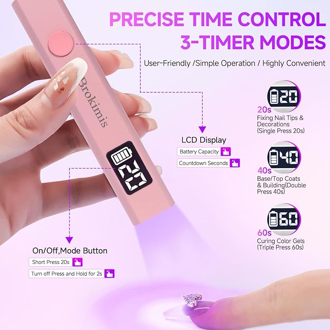 Handheld UV Light for Gel Nails with Stand, Mini Nail Lamp with LCD Display 3-Timer Modes Portable Cordless Rechargeable USB Small Nail Dryer for Fast Curing Home DIY Manicure Nail Art
