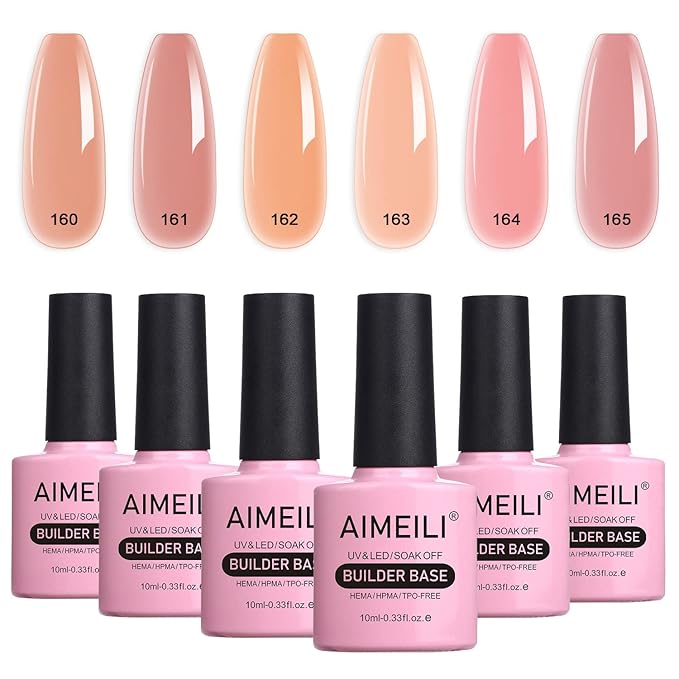 AIMEILI Sheer Color Builder Base Gel for Nails, Hema Free, Cruelty Free, Vegan, No Need Slip Solution, Soak Off Gel Nail Polish 6pcs X 10ml - Kit Set 38