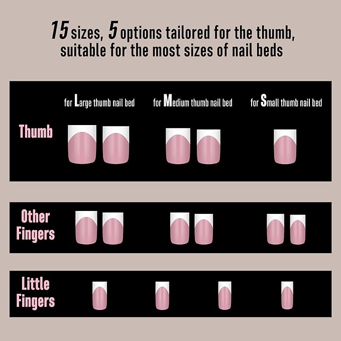 White French Tip Short Straight Square Nail Tips Press on, BERRY PINK Extra Thick NEED Soft Gel Nail Extension, Need Builder gel & Top,Coat Full Cover False Nails, for DIY x 15 Sizes 150 pcs