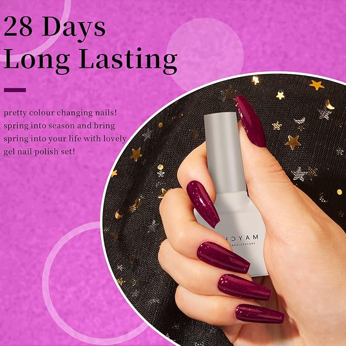 MAYCHAO 15ML Burgundy Glitter Gel Nail Polish 1Pc Burgundy Red Shimmer Gel Polish Soak Off UV LED Nail Polish Nail Art Starter Manicure Salon DIY at Home, 0.5 OZ