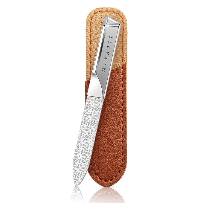 Makartt Metal Nail File: Nail File for Natural Nails, Stainless Steel Double-Sided Coarse & Fine Grinding Surface, Cleaning Tip and Anti-Slip Handle for Home Salon Use, 1pc