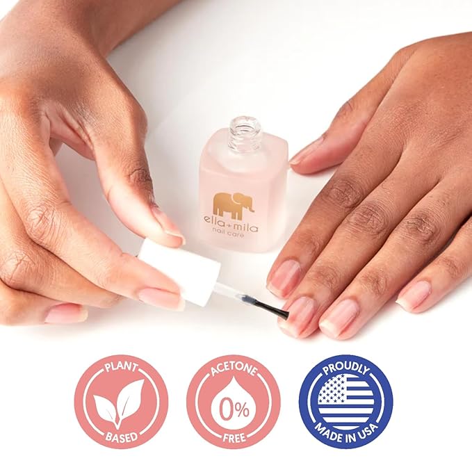 ella+mila Nail Strengthener and Growth Treatment - First Aid Kiss Nail Hardener for Damaged Brittle Thin Nails - Strengthening Polish with Vitamin E - Vegan (2-Pack)