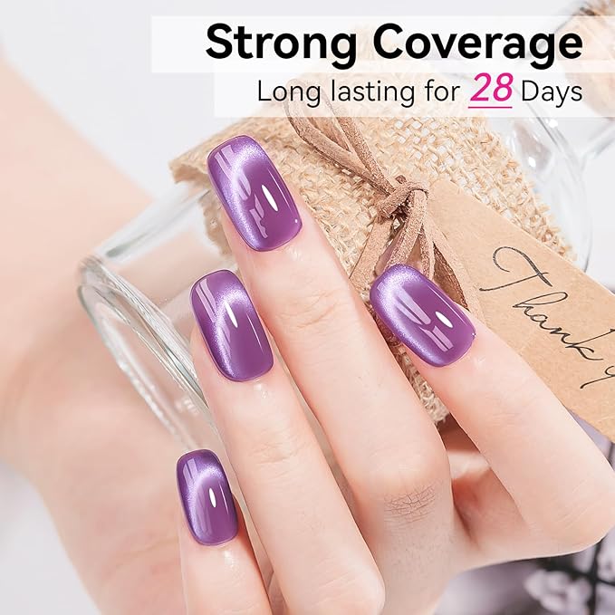 Purple Cat Eye Gel Nail Polish, Magnetic Nail Polish Mirror Glass Smoothie Cateye UV Gel Polish Holographic for Nails Art Manicure DIY at Home