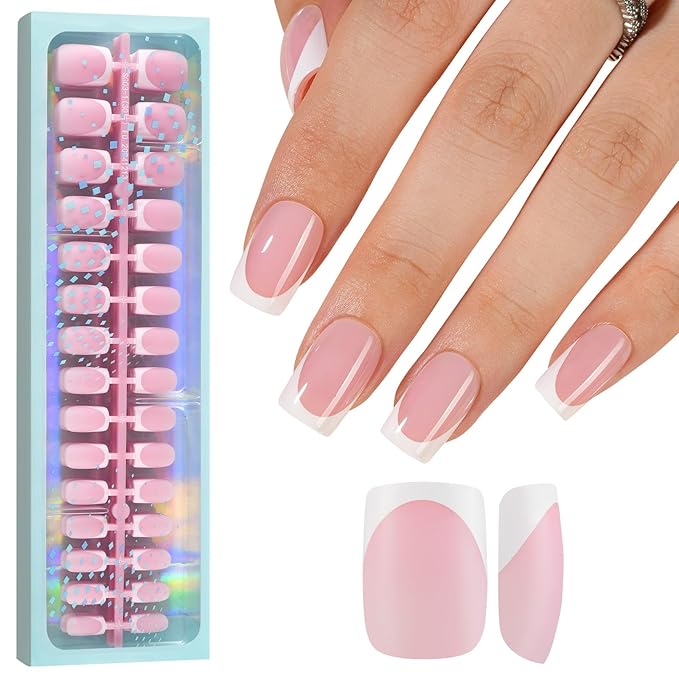 Vansiho Pink French Gel Nail Tips, 150Pcs Short Square Soft Gel Nail Tips, French Tips Press on Nails, Fake Nails for Nail Art DIY 15 Sizes