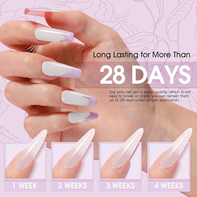 ROSALIND Poly Nail Gel Set, 8 Colors Blue Purple Poly Extension Gel Nail Set, Nude White Poly Nail Gel Kit Builder Nude Gel Extension Kit for Nail Art Easy DIY Gift for Women