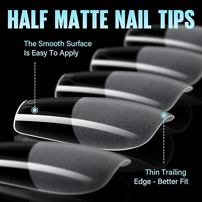 TOMICCA Medium Coffin Nail Tips, 240Pcs Half Matte Nail Tips, 15 Sizes Gel Nail Extension Tips Set, Full Cover Pre Shaped Acrylic Fake False Nails for Beginner and Professional DIY Nail Salon