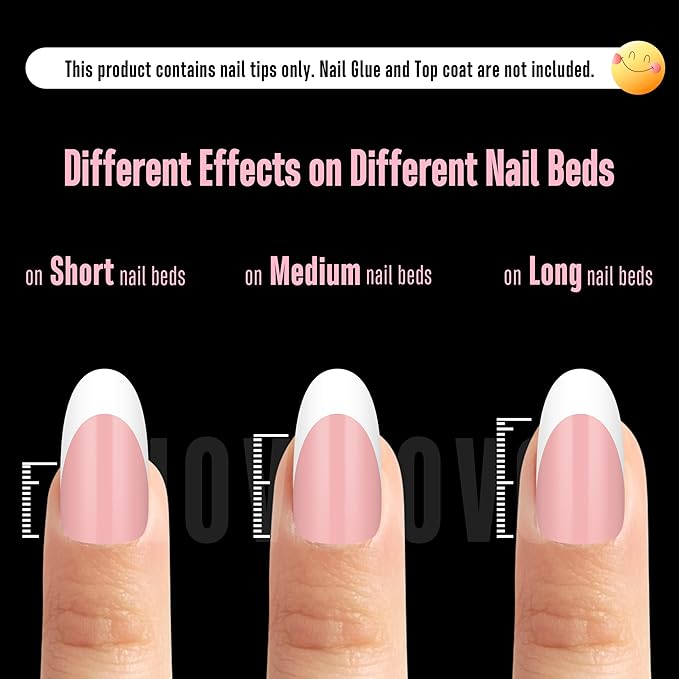 NOVO OVO White French Tip Oval Nail Tips Press on BABY PINK, Extra Thick Medium Soft Gel Fake Nail Acrylic Extension, Need Builder Gel Top Coat, No Glue Included, for Salon DIY x 15 Sizes 240 pcs