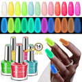 SAVILAND Glows in the Dark Nail Polish: 14 Pcs Quick Dry Nail Polish Set Neon Luminous with Base Top Nail Coat Polish Regular Hot Pink Red Blue Salon Home DIY Nail Art