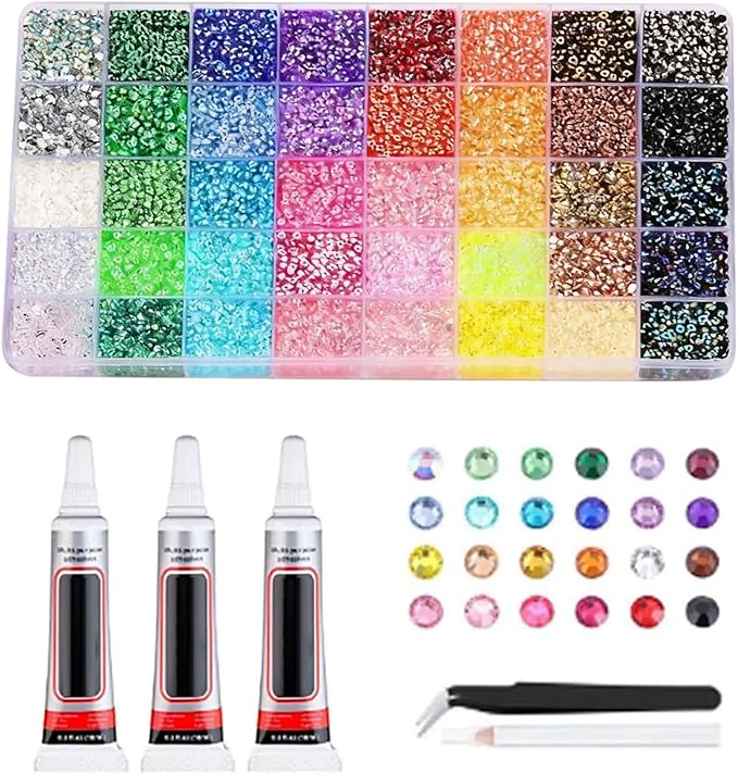 32000Pcs Resin Jelly Rhinestones for Bedazzling,3mm Multicolor Flatback Gems for Diamond Art Bedazzler Kit with 3Pcs 10ml Jewelry Glue for Nail Art Crafting Book Makeup (32000)