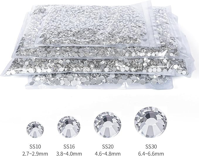 10000PCS Clear Rhinestones Bulk, Flat Back Crystal Glass Stone Round Gems,SS20, 4.6-4.8mm